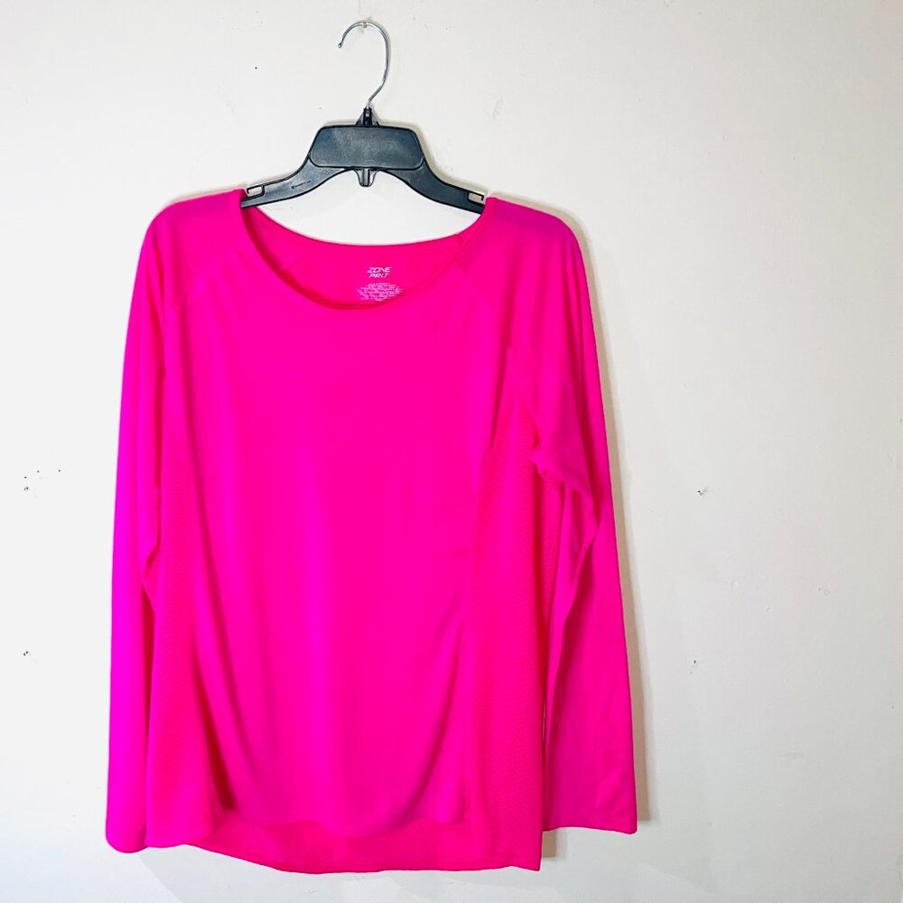 Zone Pro Pink Long Sleeve Misses Size Large Athletic Leisure Mesh Back Slim Fit